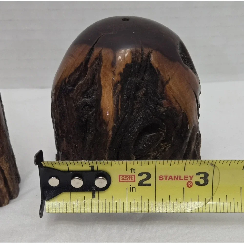 Vtg Handcrafted MCM California Redwood Tree Bark Live-Edge Salt/Pepper Shakers